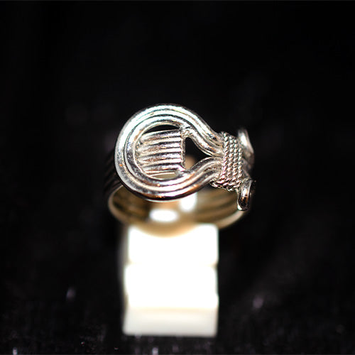 925 Sterling Silver Lyre Harp Motif Multi-Band Ring