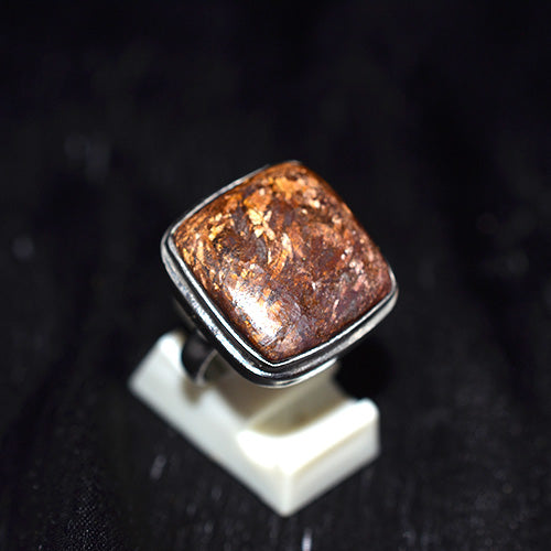 925 Sterling Silver Coppery Brown Jasper Cushion Cut Ring