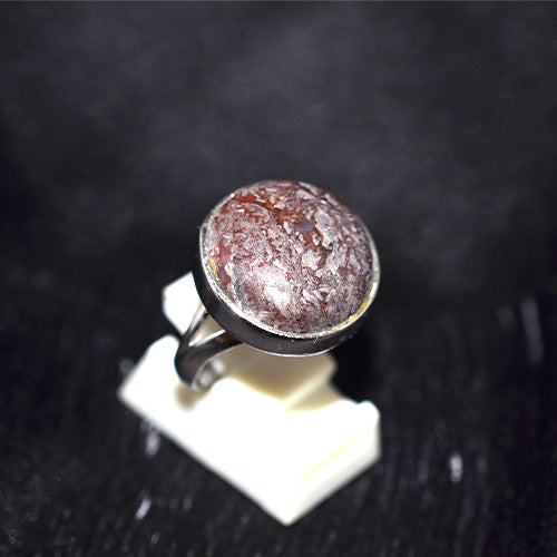 925 Sterling Silver Round Fossil Coral Ring