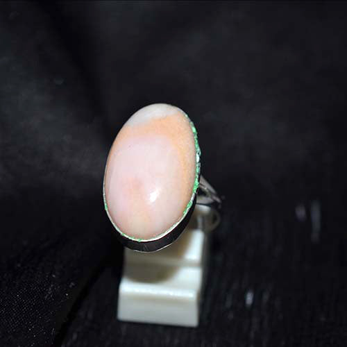 925 Sterling Silver Pink Opal Elongated Oval Ring