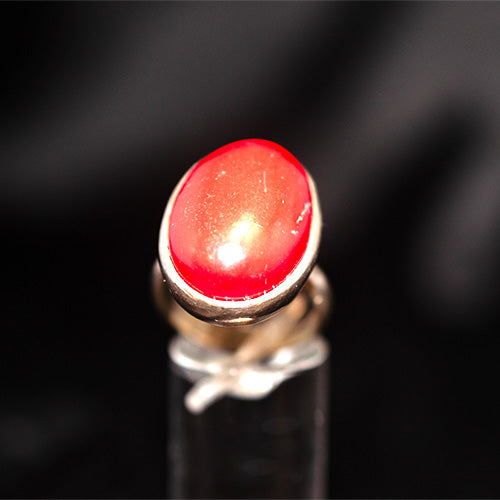 925 Sterling Silver Oval Red Coral Cabochon Ring
