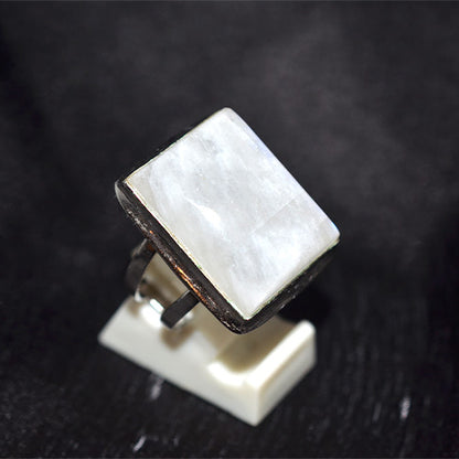 925 Sterling Silver Rectangular Rainbow Moonstone Ring