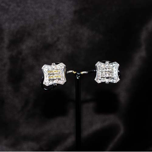 925 Sterling Silver White and Yellow Crystal Geometric Stud Earrings