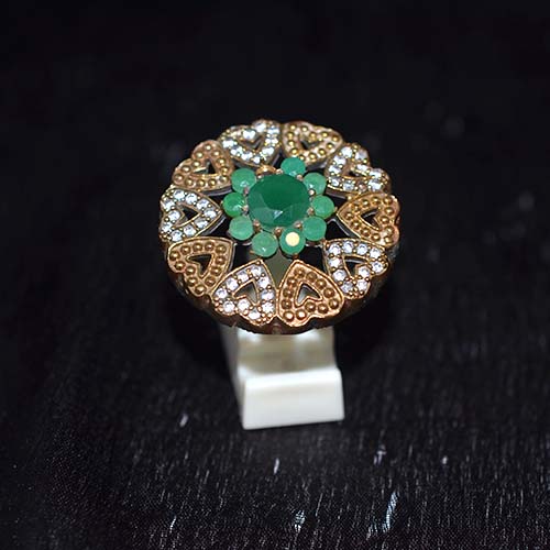 6 Carat Gold Plated Green Gemstone and Crystal Heart Halo Ring
