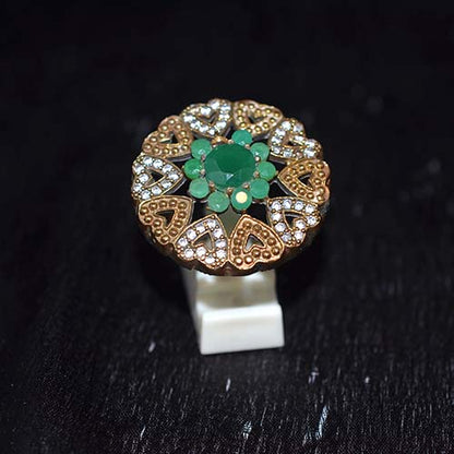 6 Carat Gold Plated Green Gemstone and Crystal Heart Halo Ring