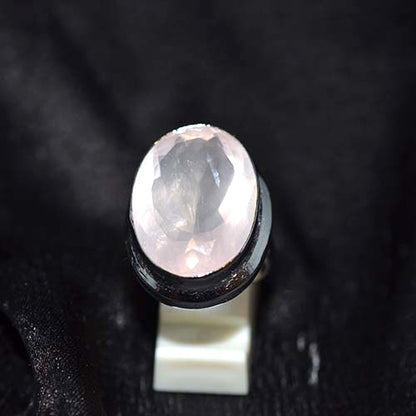 925 Sterling Silver Faceted Oval Rose Quartz Ring