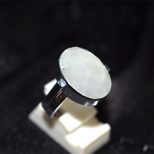 925 Sterling Silver Oval Faceted Rainbow Moonstone Ring