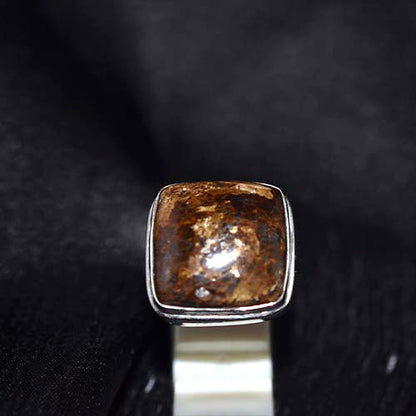 925 Sterling Silver Brown Jasper Cushion Ring
