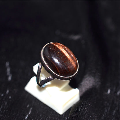 925 Sterling Silver Chatoyant Tiger's Eye Oval Ring