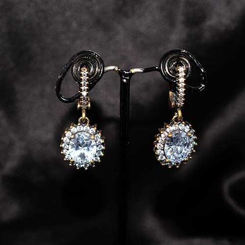 6 Carat Gold Plated White Crystal Halo Drop Earrings