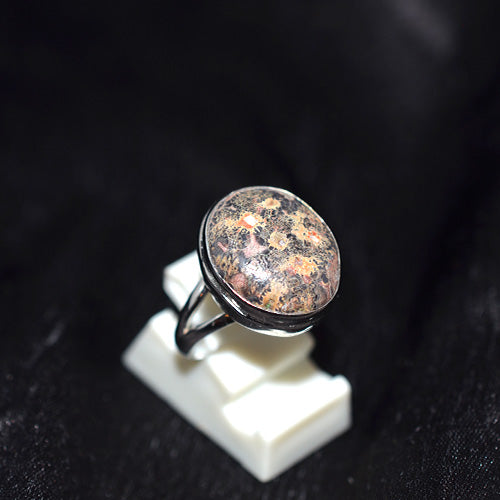 925 Sterling Silver Poppy Jasper Oval Ring