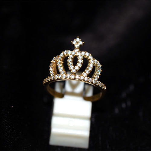 6 Carat Gold Plated Pave Cubic Zirconia Heart Crown Ring