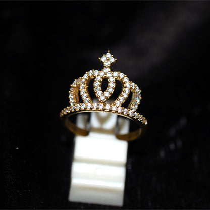 6 Carat Gold Plated Pave Cubic Zirconia Heart Crown Ring