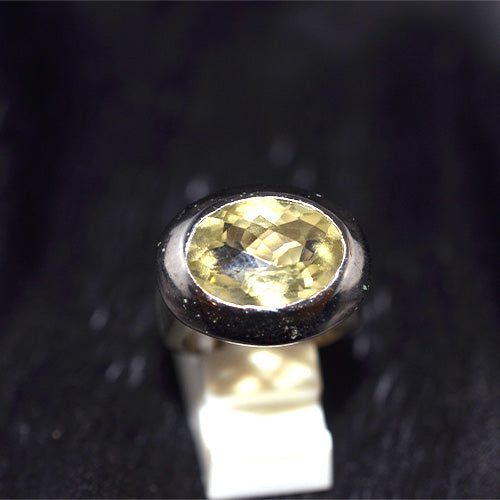 925 Sterling Silver Yellow Quartz Oval Domed Ring