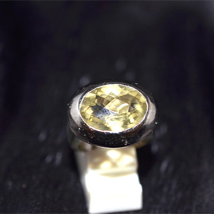 925 Sterling Silver Yellow Quartz Oval Domed Ring