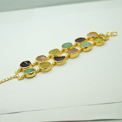 6 Carat Gold Plated Multicolor Gemstone Double Row Bracelet