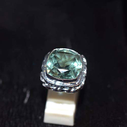 925 Sterling Silver Cushion Cut Green Amethyst Layered Setting Ring