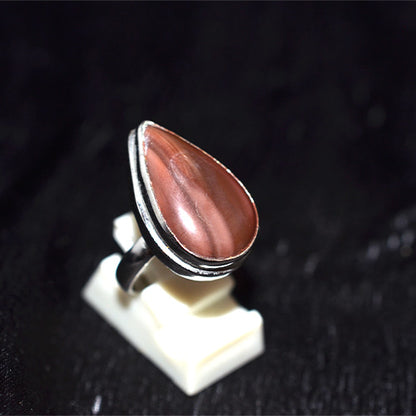 925 Sterling Silver Rosy Brown Cat's Eye Teardrop Ring
