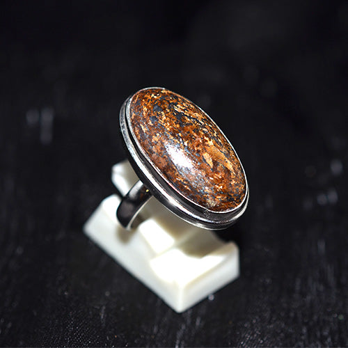 925 Sterling Silver Mottled Brown Jasper Oval Ring