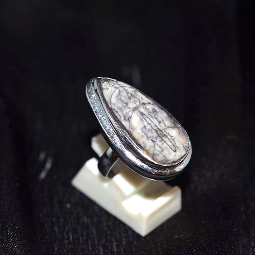 925 Sterling Silver Marquise Fossil Coral Ring
