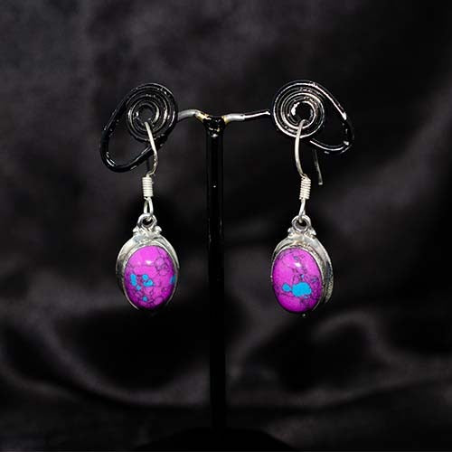 925 Sterling Silver Purple Turquoise Drop Earrings