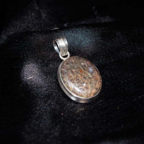 925 Sterling Silver Fossilized Bone Oval Pendant