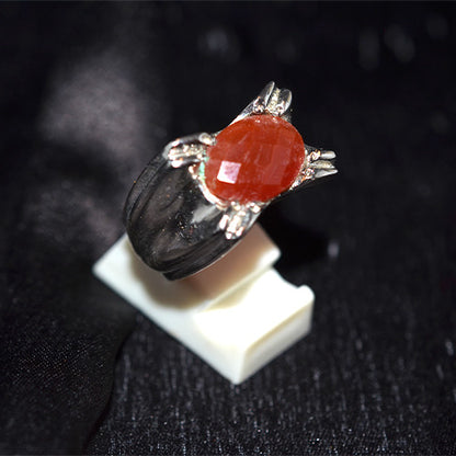 925 Sterling Silver Faceted Carnelian Ring with Stylized Prong Setting