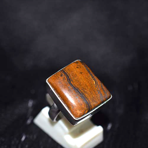 925 Sterling Silver Banded Jasper Square Ring