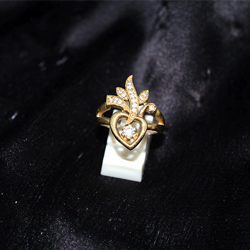 6 Carat Gold Plated Turkish Cubic Zirconia Heart Wing Motif Ring