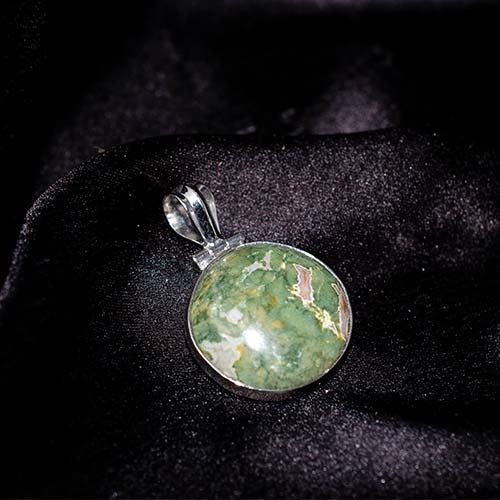 925 Sterling Silver Rainforest Jasper Round Pendant