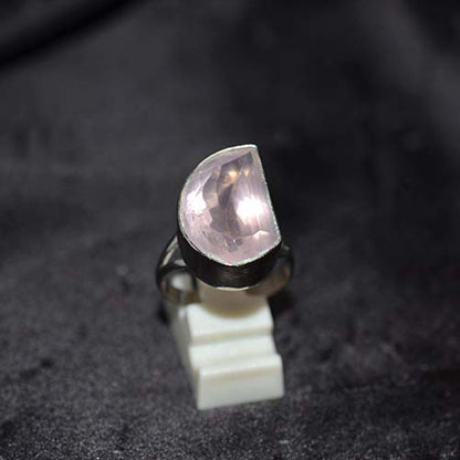 925 Sterling Silver Rose Quartz Half Dome Ring