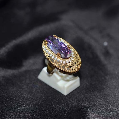 6 Carat Gold Plated Amethyst Oval Lace Ring