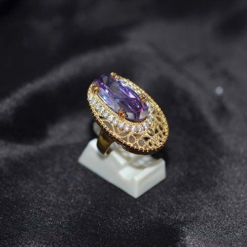 6 Carat Gold Plated Amethyst Oval Lace Ring