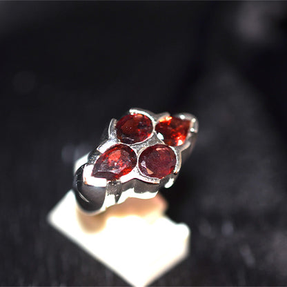 925 Sterling Silver Garnet Four Stone Clover Ring