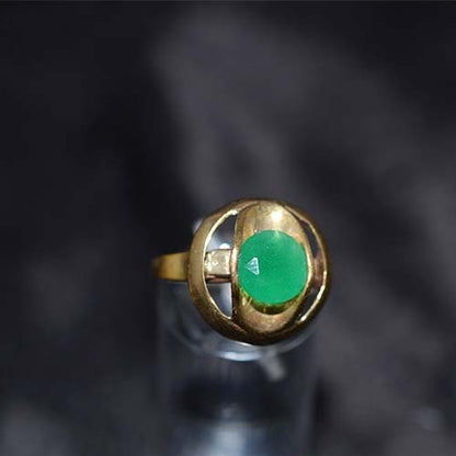 6 Carat Gold Plated Green Oval Modern Ring