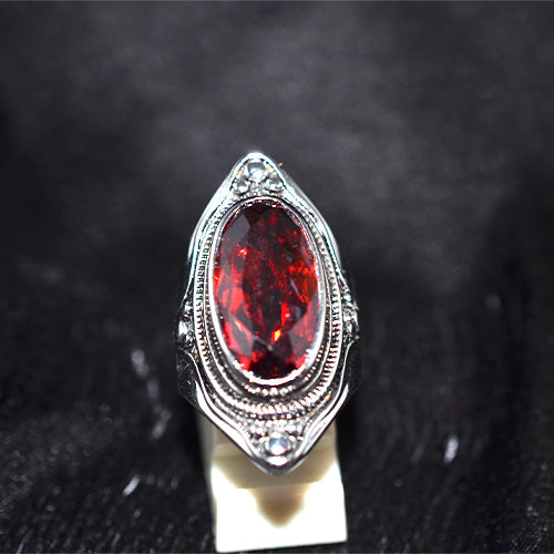 925 Sterling Silver Faceted Garnet Statement Ring with Ornate Setting