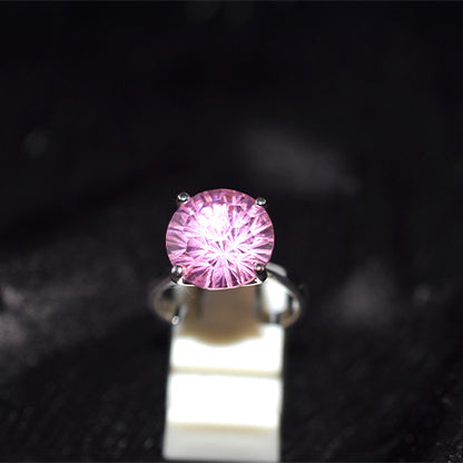 925 Sterling Silver Pink CZ Starburst Solitaire Ring