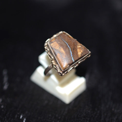 925 Sterling Silver Boulder Opal Rectangle Ornate Ring