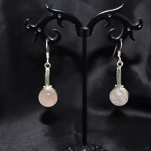 925 Sterling Silver Rose Quartz Round Drop Earrings