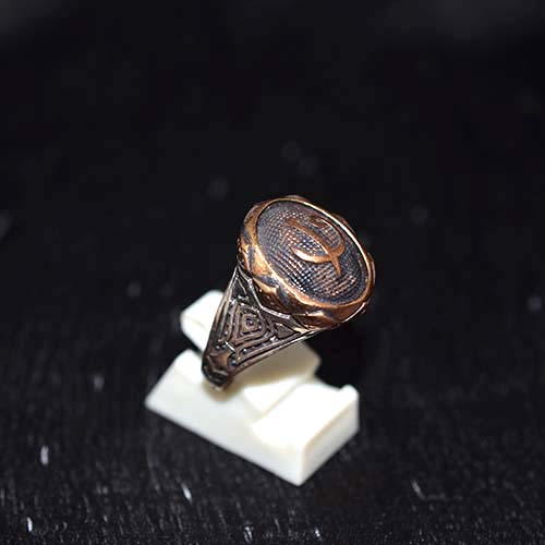 925 Sterling Silver Two-Tone Elif Vav Signet Ring with Geometric Engraved Band
