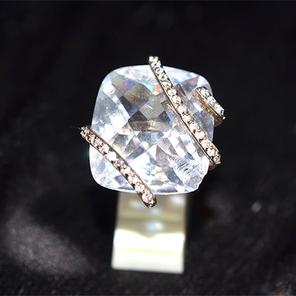 925 Sterling Silver Turkish White CZ Geometric Motif Ring