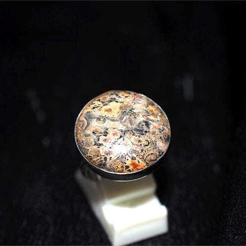 925 Sterling Silver Round Swirl Jasper Pattern Ring