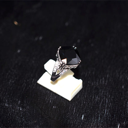 925 Sterling Silver Cushion-Cut Black Onyx with Crystal Split Shank Ring