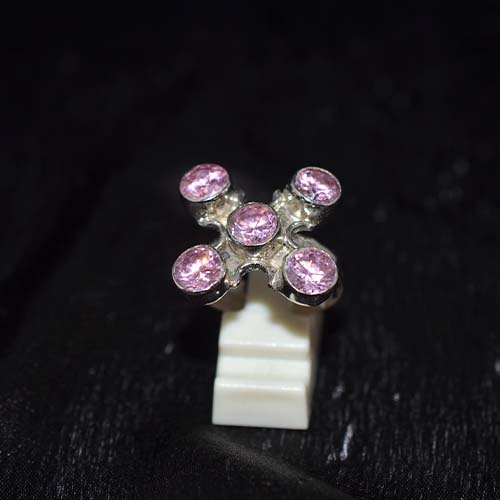 925 Sterling Silver Pink Cubic Zirconia Flower Burst Ring
