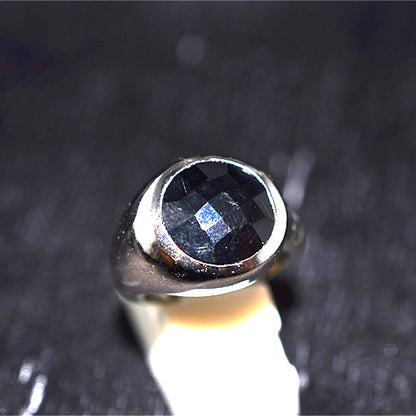 925 Sterling Silver Round Black Onyx Signet Ring