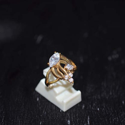 6 Carat Gold Plated White Marquise Floral Ring