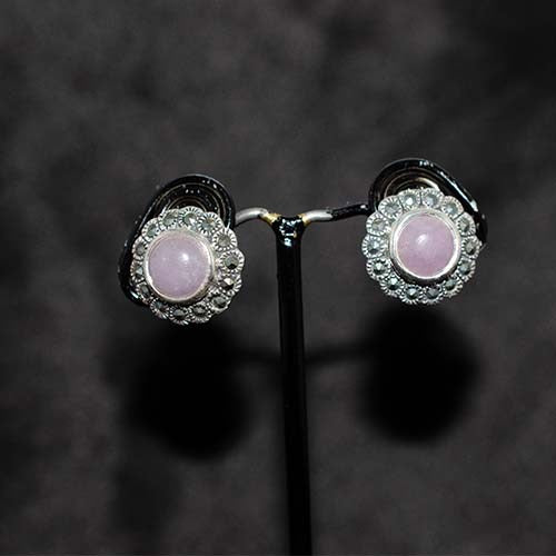 925 Sterling Silver Rose Quartz Floral Stud Earrings