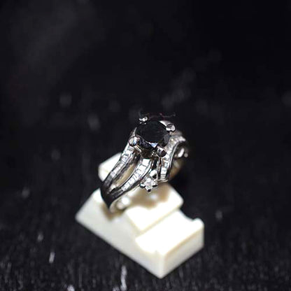 925 Sterling Silver Black Onyx Baguette Accent Ring