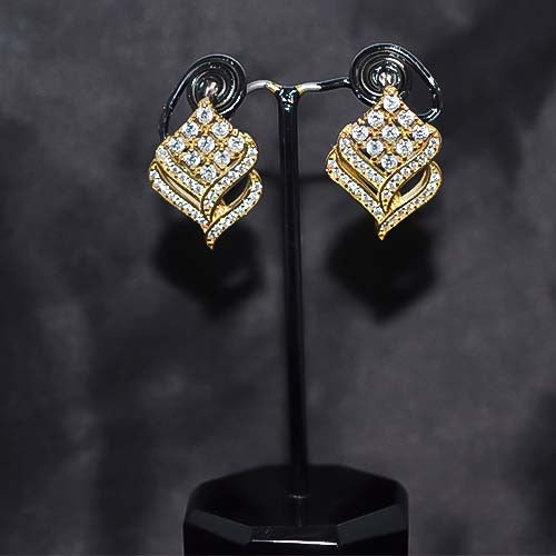 6 Carat Gold Plated Diamond Leaf Motif Stud Earrings