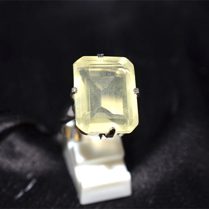 925 Sterling Silver Emerald Cut Lemon Quartz Ring